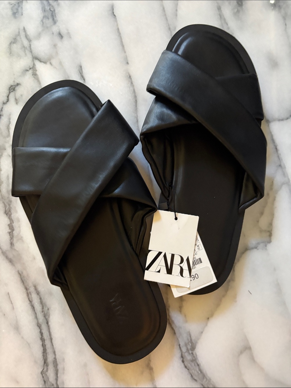ZARA Black Padded Crisscross Slide Sandals